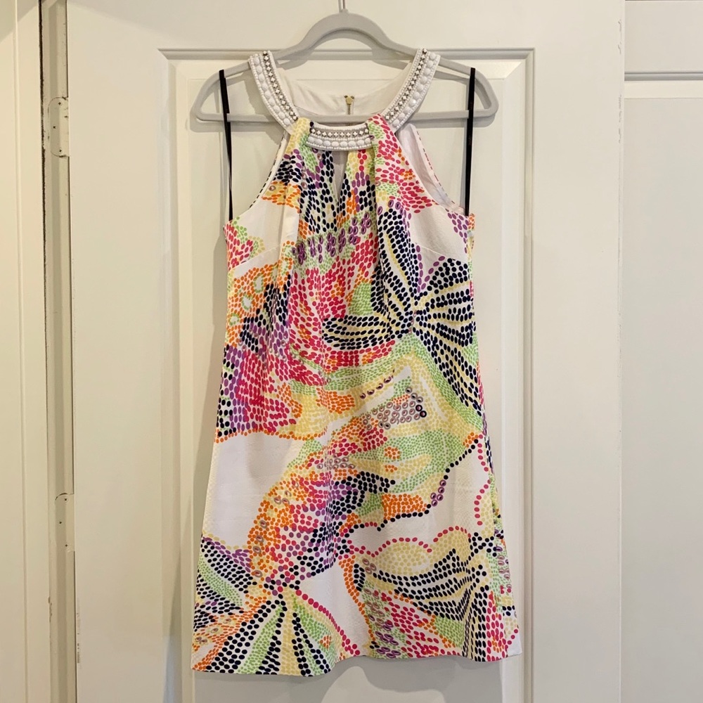 LAUNDRY BY SHELLI SEGAL beaded neck dress